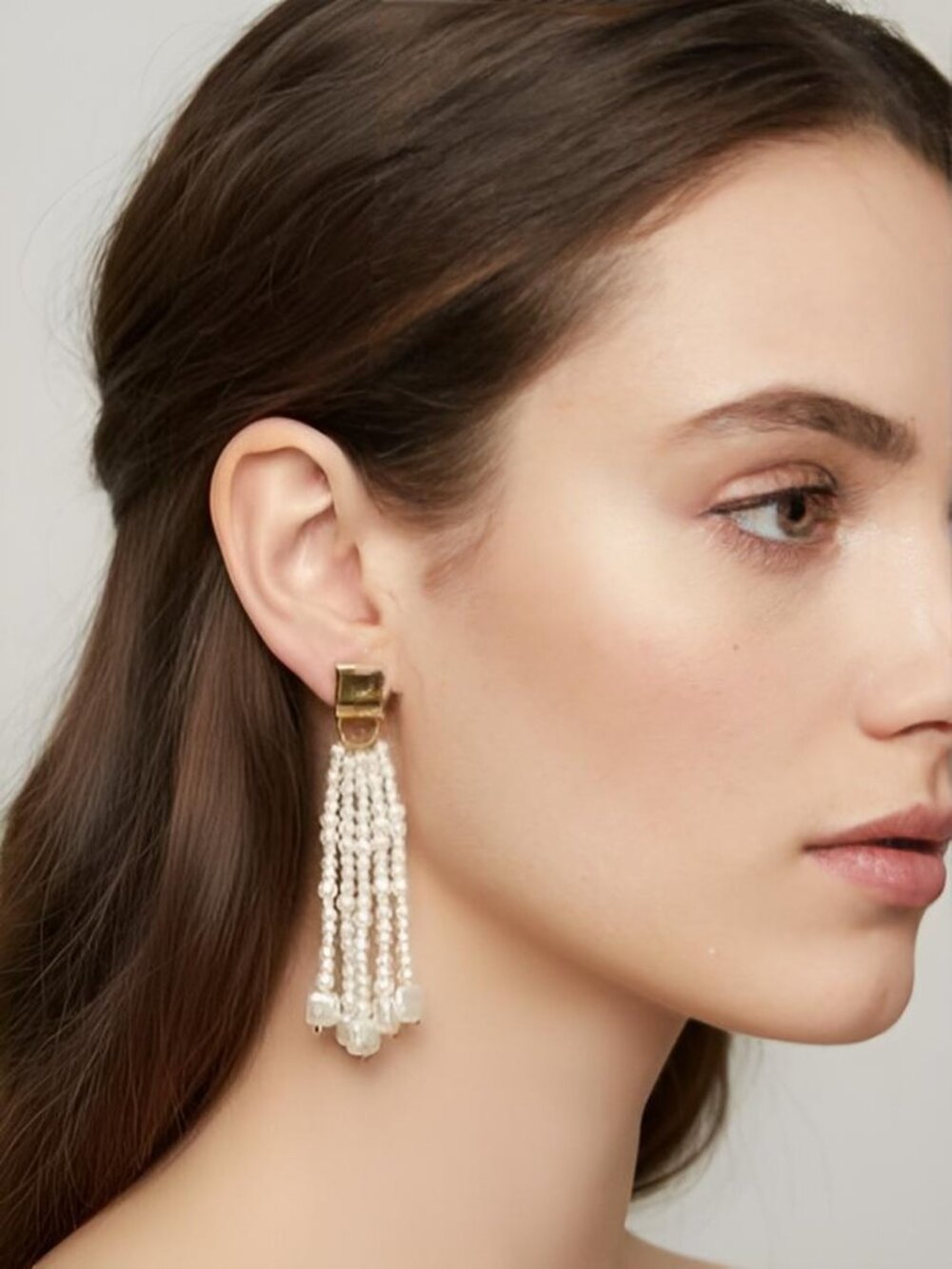 J. Crew Freshwater Pearl Statement Dangle Earrings Cream Gold NWT